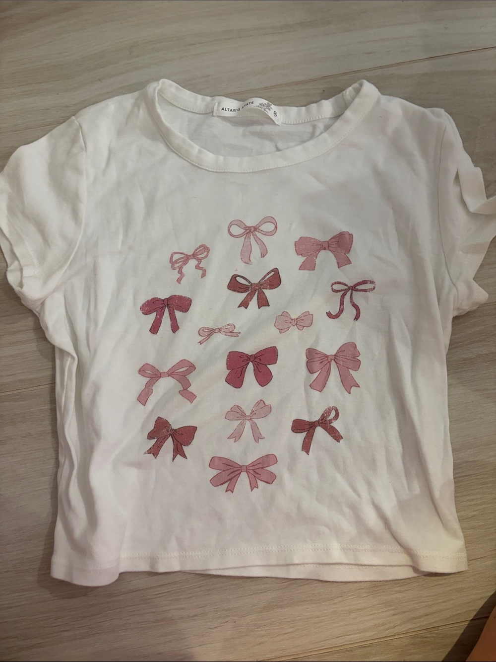Altar'd State White Tee with Pink Bow Motif